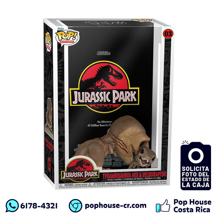 Tyrannosaurus Rex and Velociraptor Pop! Movie Poster de 6” Pulgadas con Case Acrílico (Jurassic Park – Película) Funko Pop!
