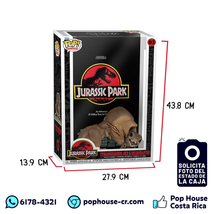 Tyrannosaurus Rex and Velociraptor Pop! Movie Poster de 6” Pulgadas con Case Acrílico (Jurassic Park – Película) Funko Pop!